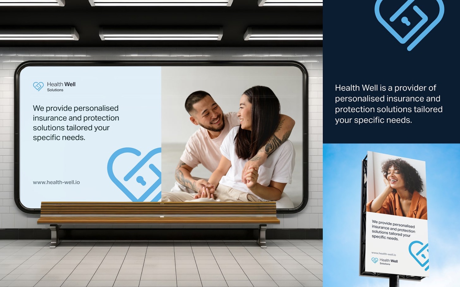 Health Well brand identity on out-of-home billboards