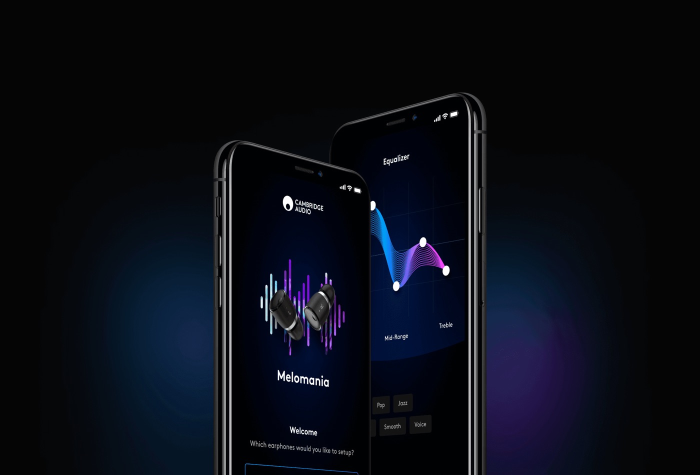 Melomania app shown on two phones